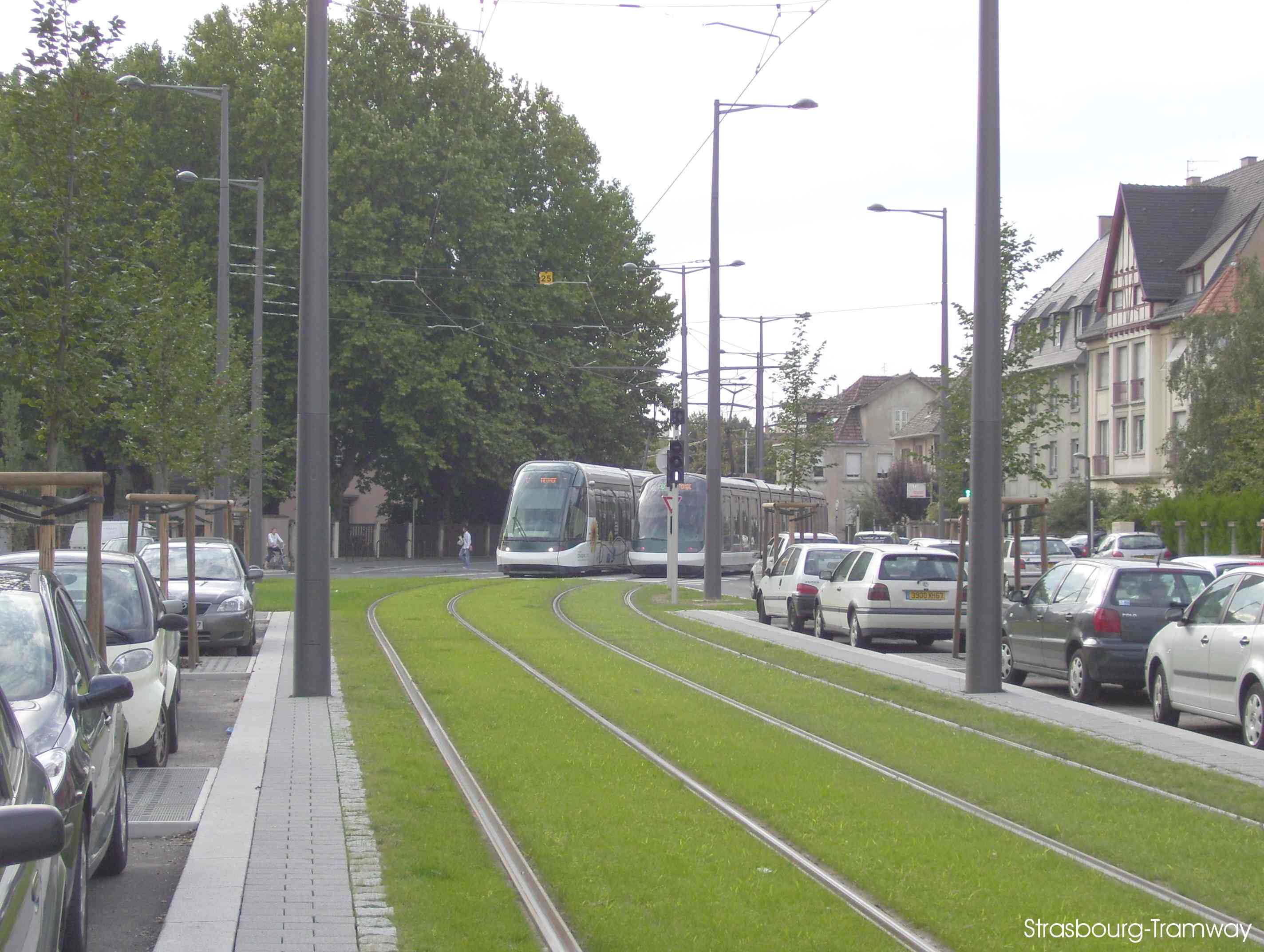 Croisement de deux trams sur l'Avenue Jean-Jaurès.